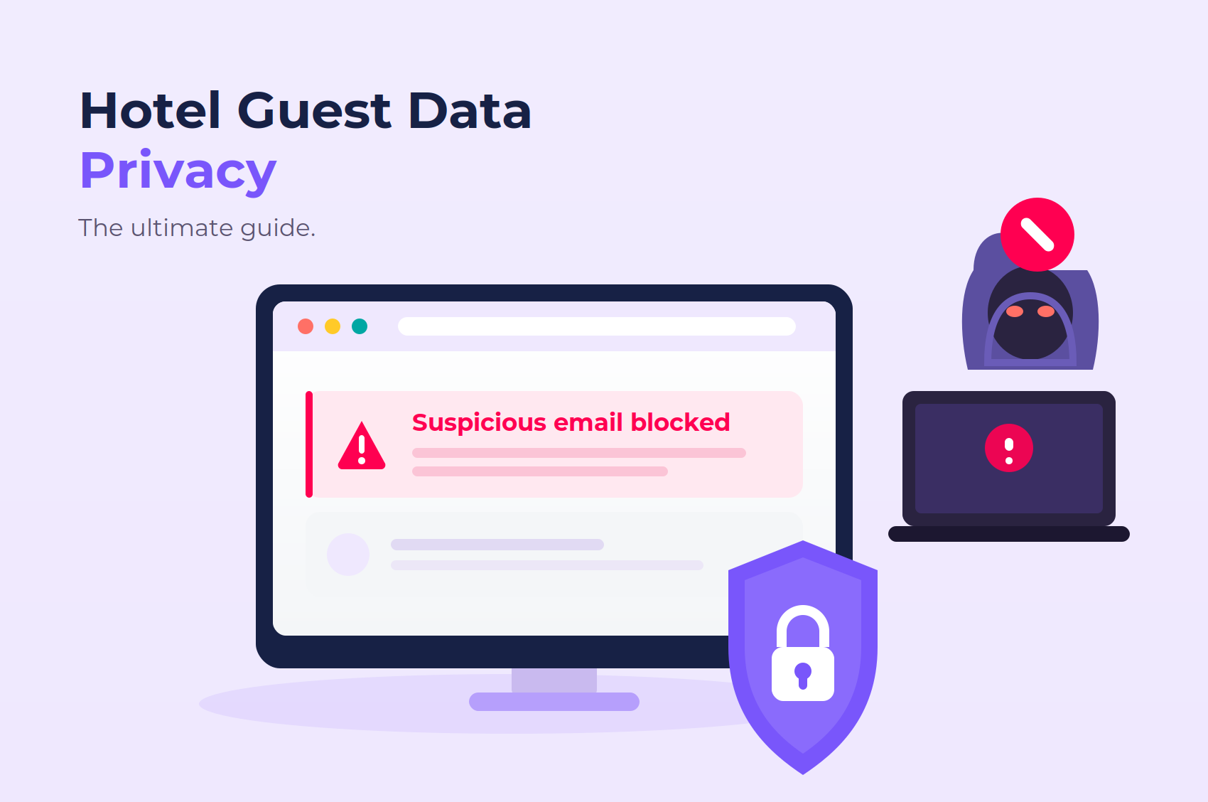 An image showing an attempted data breach on a hotel front desk computer, blocked by proper security guidelines.