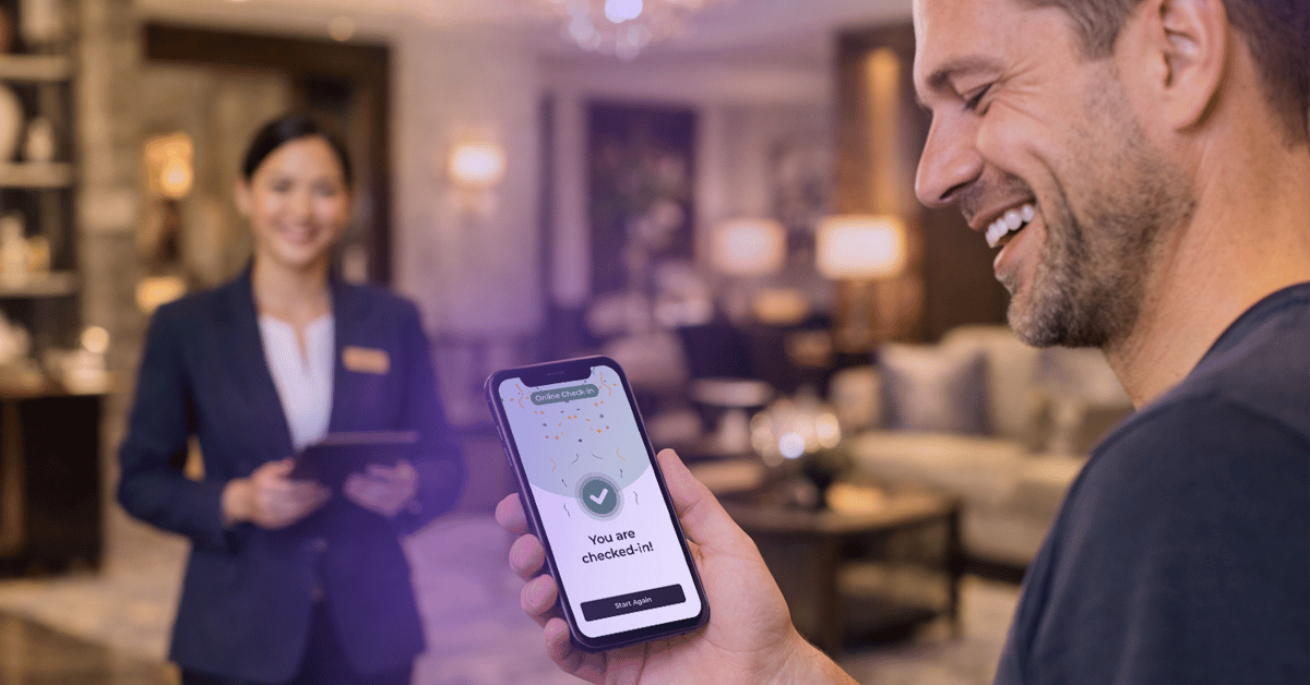 A hotel guest automatically checking in via their mobile phone.