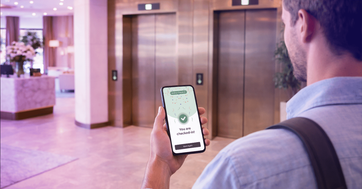 A hotel guest checking in via personal mobile.