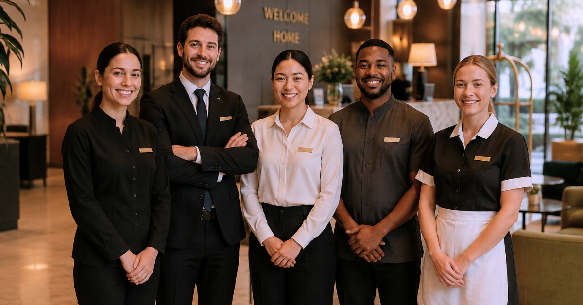 A cheerful independent hotel team that feels supported and empowered by the modern hotel systems in place.