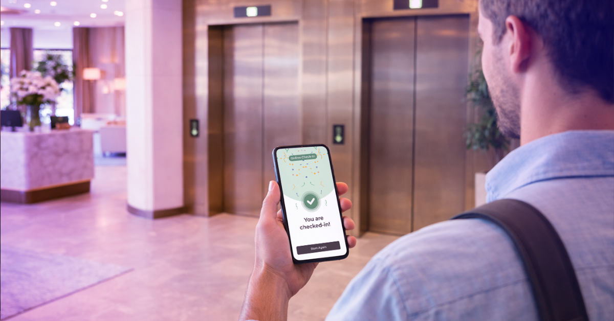 A hotel guest checking in via personal mobile.